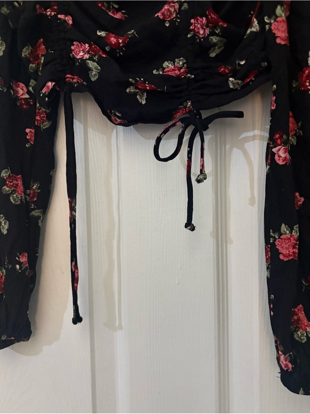wild fable Black Floral Drawstring Hair Scarf with Pink and Red Roses